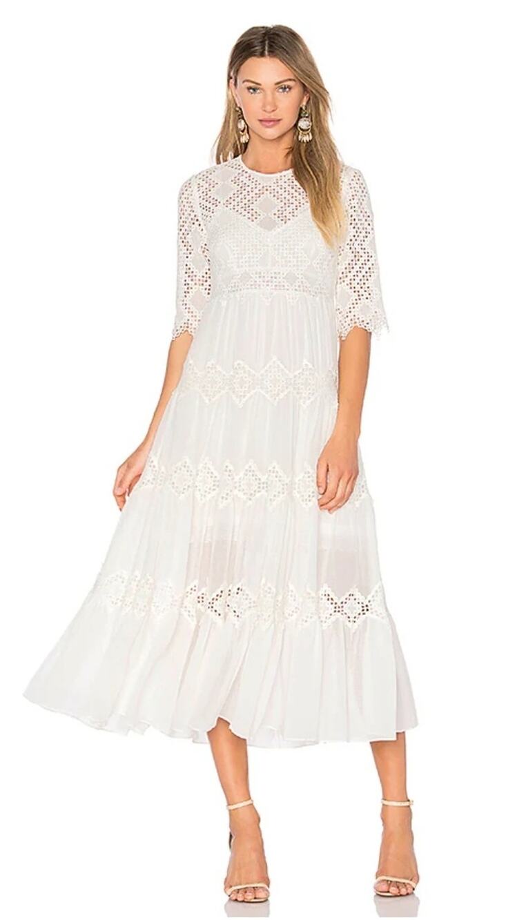 Zimmermann Oleander Diamond Lace Tier White Midi Dress NWT US 2